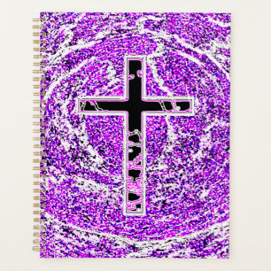 BLACK AND PINK CROSS WITH PURPLE BACKGROUND PLANNER