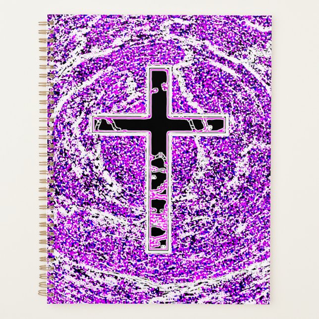 BLACK AND PINK CROSS WITH PURPLE BACKGROUND PLANNER (Front)