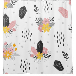 Black and pink crystals with flowers and abstract  shower curtain