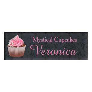 Black and Pink Cupcake Bakery Name Tag