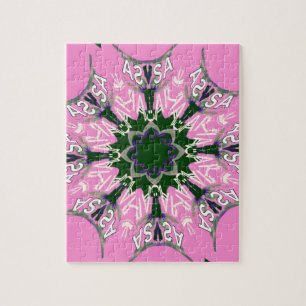 Black and pink Cute Floral Fashion design Jigsaw Puzzle