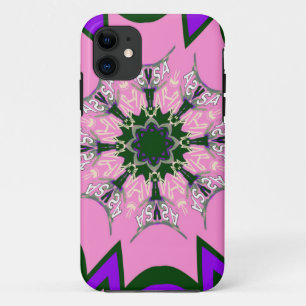 Black and Pink Cute Floral Fashion Motif Monogram iPhone 11 Case