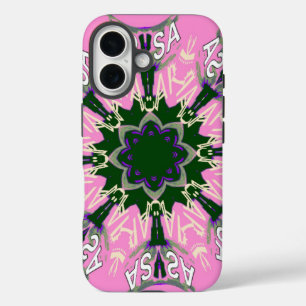 Black and Pink Cute Floral Fashion Motif Monogram  iPhone 16 Case