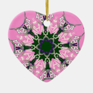 Black and Pink Cute Floral Fashion Motif Monogram  Ceramic Tree Decoration
