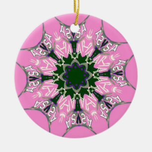 Black and Pink Cute Floral Fashion Motif Monogram  Ceramic Tree Decoration
