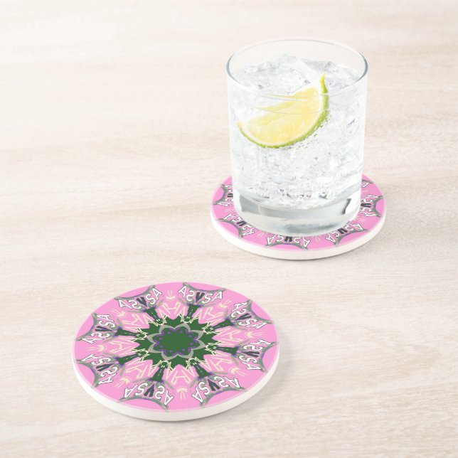 Black and Pink Cute Floral Fashion Motif Monogram  Coaster (Side)