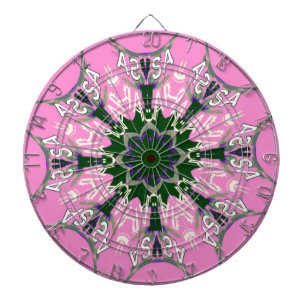 Black and Pink Cute Floral Fashion Motif Monogram  Dartboard