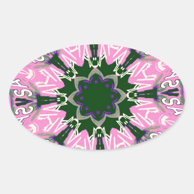 Black and Pink Cute Floral Fashion Motif Monogram  Oval Sticker (Front)