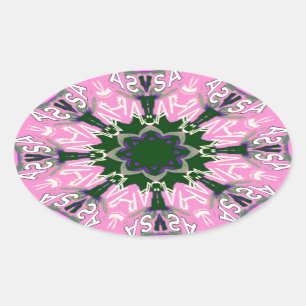 Black and Pink Cute Floral Fashion Motif Monogram  Oval Sticker
