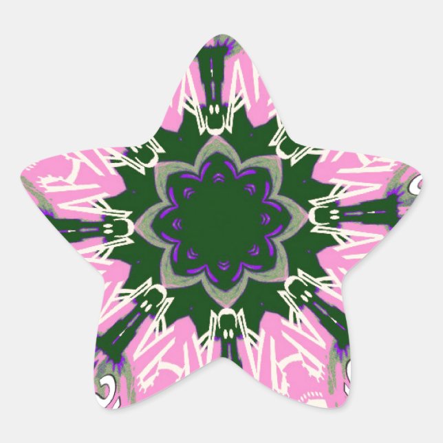 Black and Pink Cute Floral Fashion Motif Monogram  Star Sticker (Front)