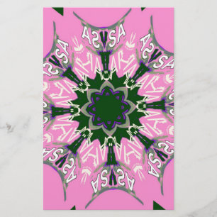 Black and Pink Cute Floral Fashion Motif Monogram  Stationery
