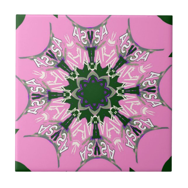 Black and Pink Cute Floral Fashion Motif Monogram  Tile (Front)