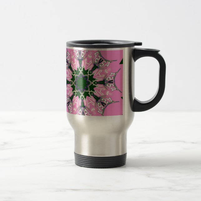 Black and Pink Cute Floral Fashion Motif Monogram  Travel Mug (Right)