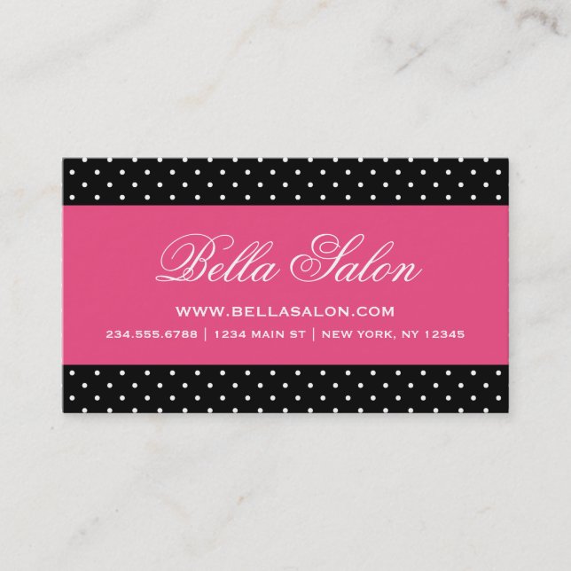 Black and Pink Cute Modern Polka Dots Business Card (Front)