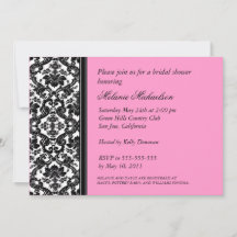 Black and Pink Damask Bridal Shower Invitation