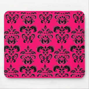 BLACK AND PINK DAMASK ,fuchsia Mouse Mat