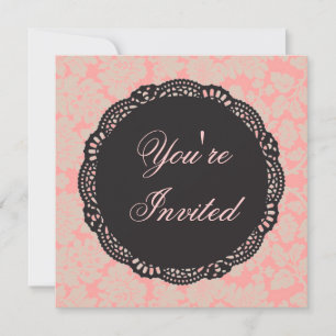 Black and Pink Damask Invitation