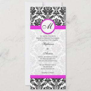 Black and Pink Damask Monogram Wedding Invitation
