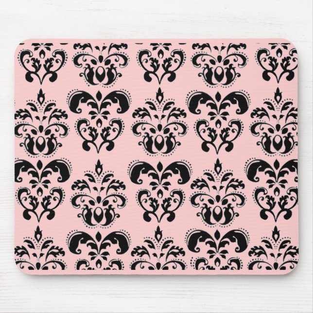 BLACK AND PINK  DAMASK MOUSE MAT (Front)