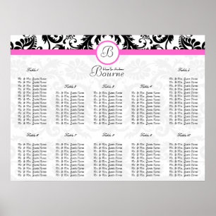 Black and Pink Damask Seating Chart Table Numbers