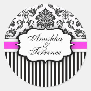 Black and Pink Damask Stripe Wedding Sticker