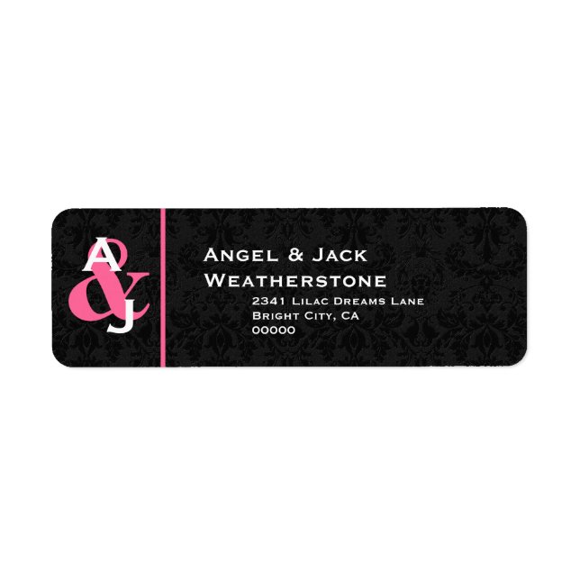 Black and Pink Damask Wedding Monogram Ver 007 (Front)