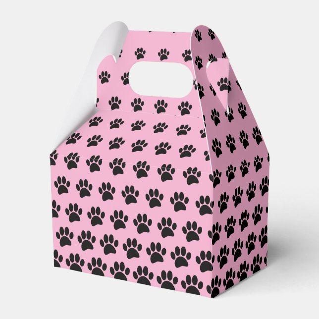 Black and Pink Dog Paw Print Pattern Custom  Favour Box (Front Side)