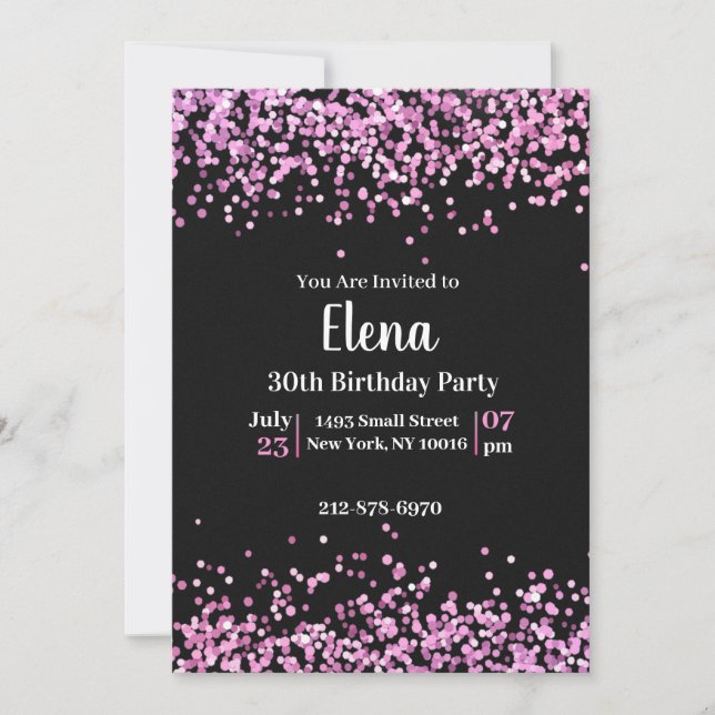 Black and Pink Elegant Birthday Party Invitation (Front)