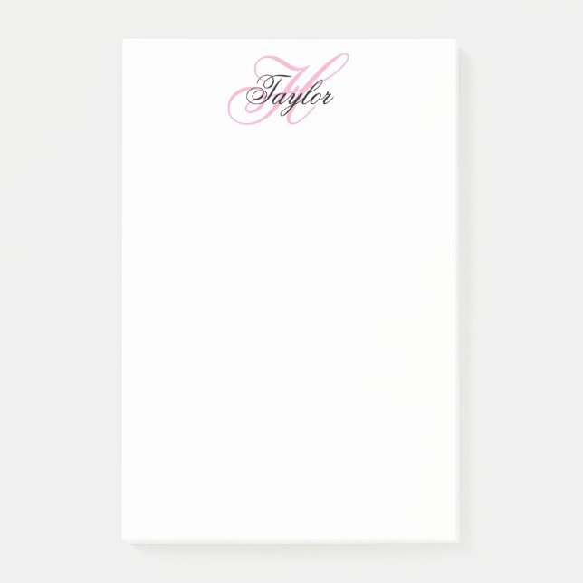 Black and Pink Fancy Monogram Post-it Notes (Front)