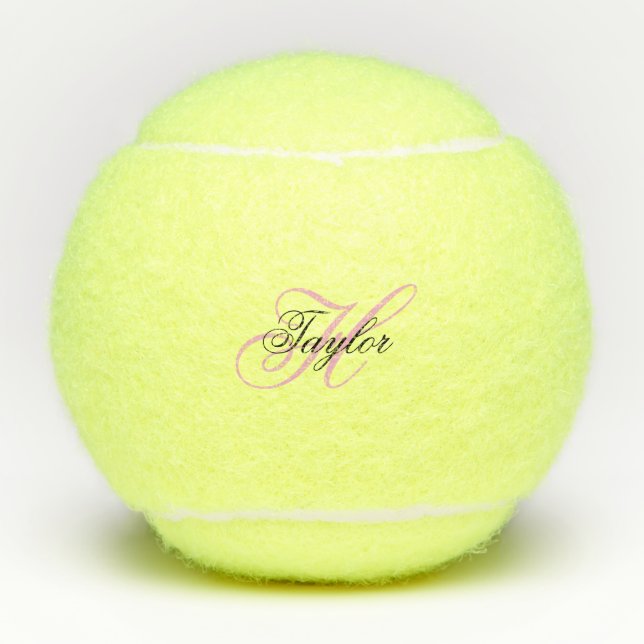 Black and Pink Fancy Monogram Tennis Balls (Front)