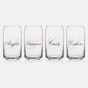 Black and Pink Fancy Monogrammed Can Glass