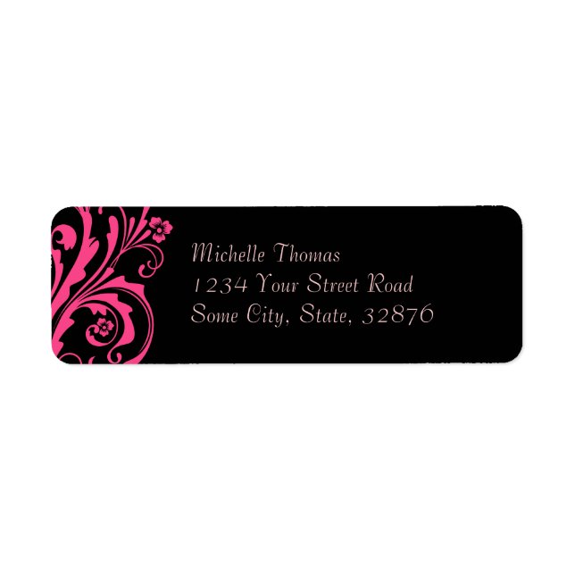 Black and Pink Floral Chic Wedding Address (Front)