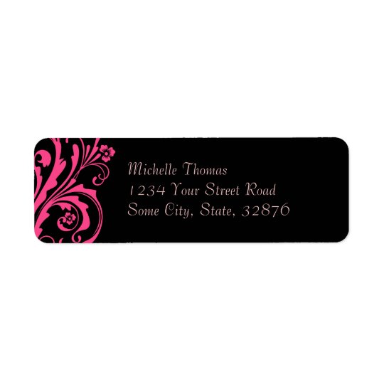 Black and Pink Floral Chic Wedding Address Return Address Label