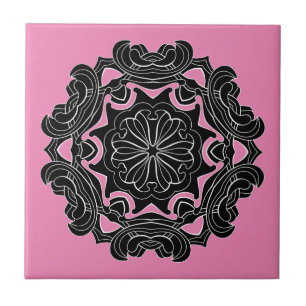 Black and Pink Floral Design Tile