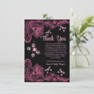 Black and Pink Floral Lace Wedding Anniversary Thank You Card