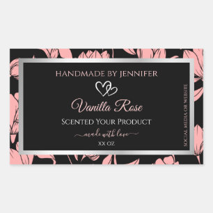 Black and Pink Floral Product Packaging Labels