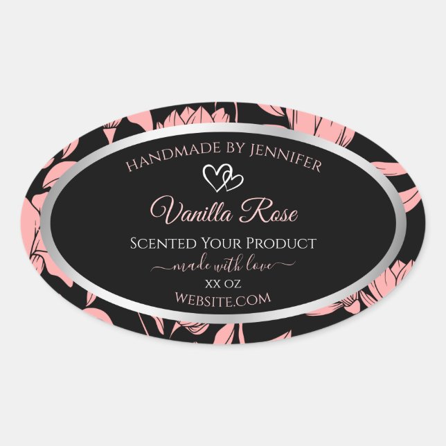 Black and Pink Floral Product Packaging Labels (Front)
