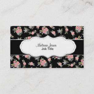 Black and Pink Floral Rose pattern Business Card