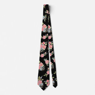 Black and Pink Floral Rose pattern Tie