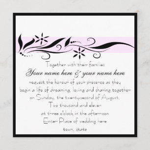Black and Pink floral square wedding invitation