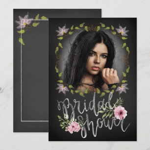 Black and Pink Floral Unique Photo Bridal Shower Invitation