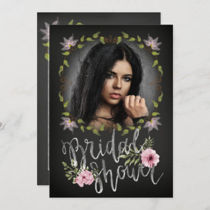 Black and Pink Floral Unique Photo Bridal Shower Invitation