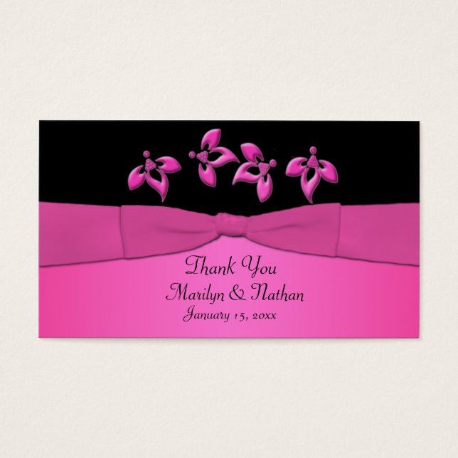 Black and Pink Floral Wedding Favour Tag (Front)