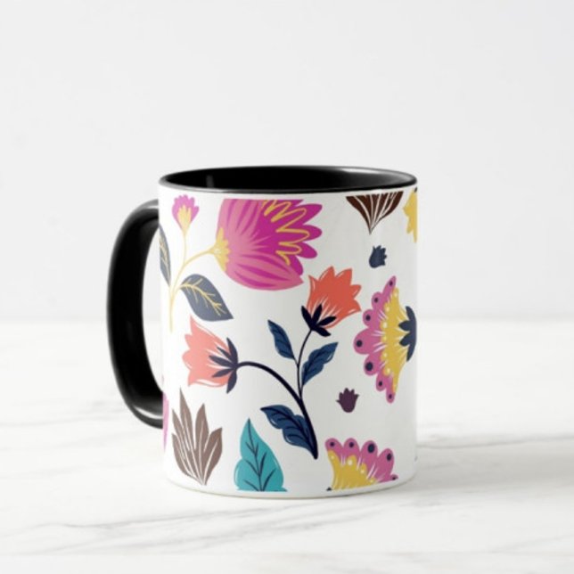Black and Pink Flower And Leaf Coffee Mug (Creator Uploaded)