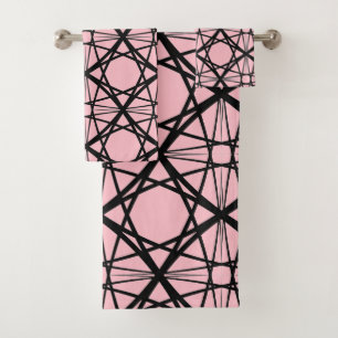 Black and Pink Geometric Art Bath Towel Set
