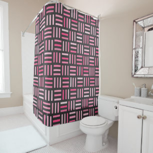 Black and Pink Geometric Shower Curtain