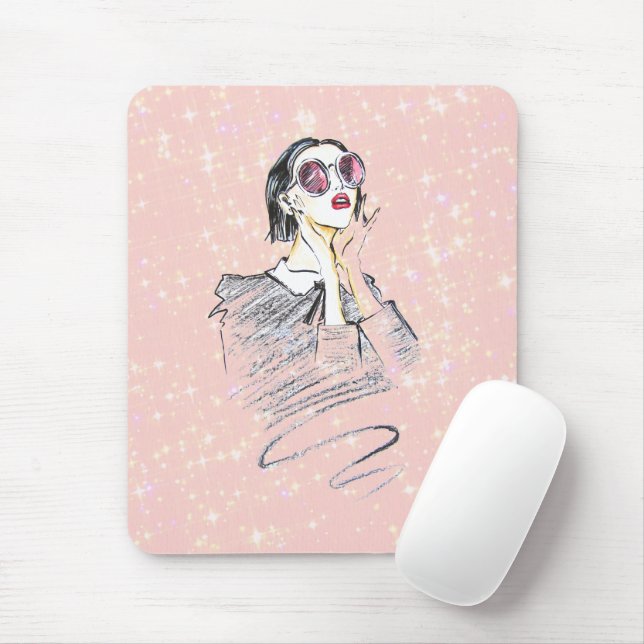 Black and pink girly beauty mouse mat (With Mouse)