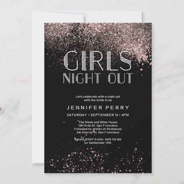 Black and pink glitter girls night out Invitation (Front)
