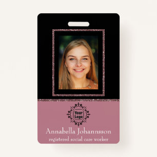 Black and Pink Glitter Professional Photo ID ID Badge
