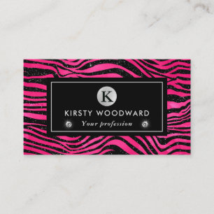 Black and Pink Glitter Tiger Stripes Pattern Business Card